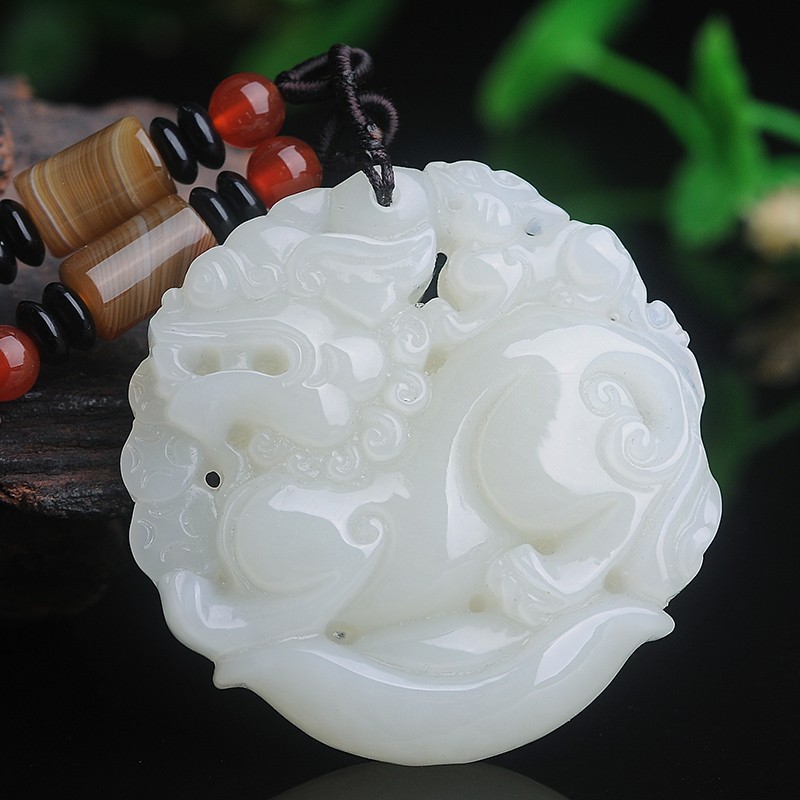艺铂缘 和田白玉貔貅吊坠男士双面雕刻元宝貔貅项链女玉佩碧玉挂件