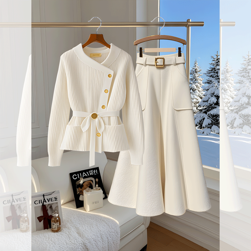 俞兆林（YUZHAOLIN）2025春秋冬季穿搭一整套女新款韩版简约感上衣百搭半身裙两件套 针织衫+半身裙（不含腰带） 2XL 【建议125-140斤】