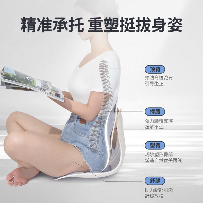 佳奥人体工学坐靠一体垫可调节背板办公久坐护腰夏凉坐垫动感护腰椅垫 标准款【浅蓝色】推荐120斤以下