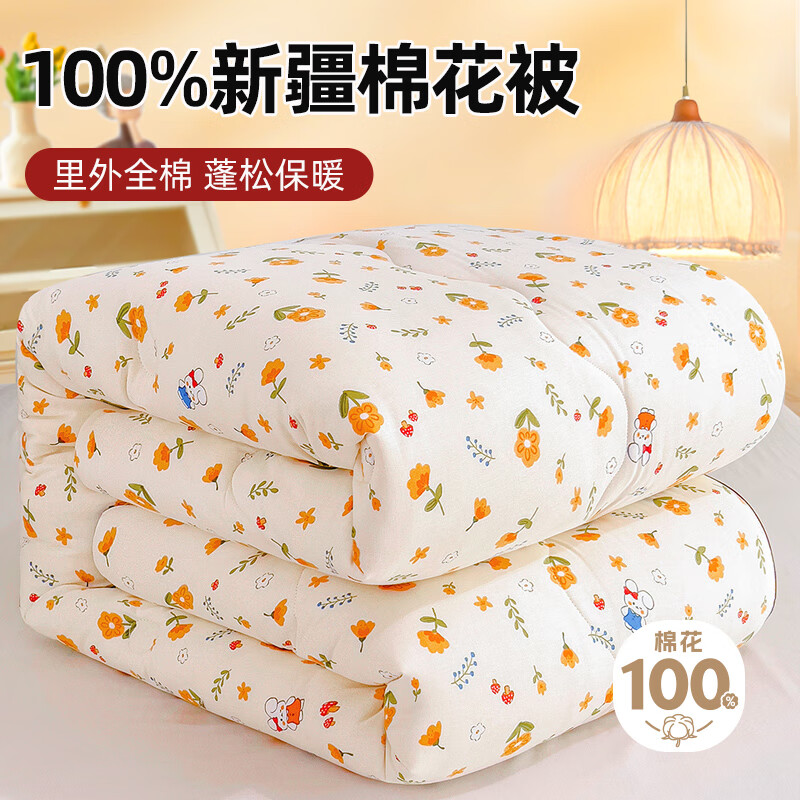 云瑾 100%全棉新疆棉花被纯棉被芯春秋空调被子3斤150x200cm阳光朵朵