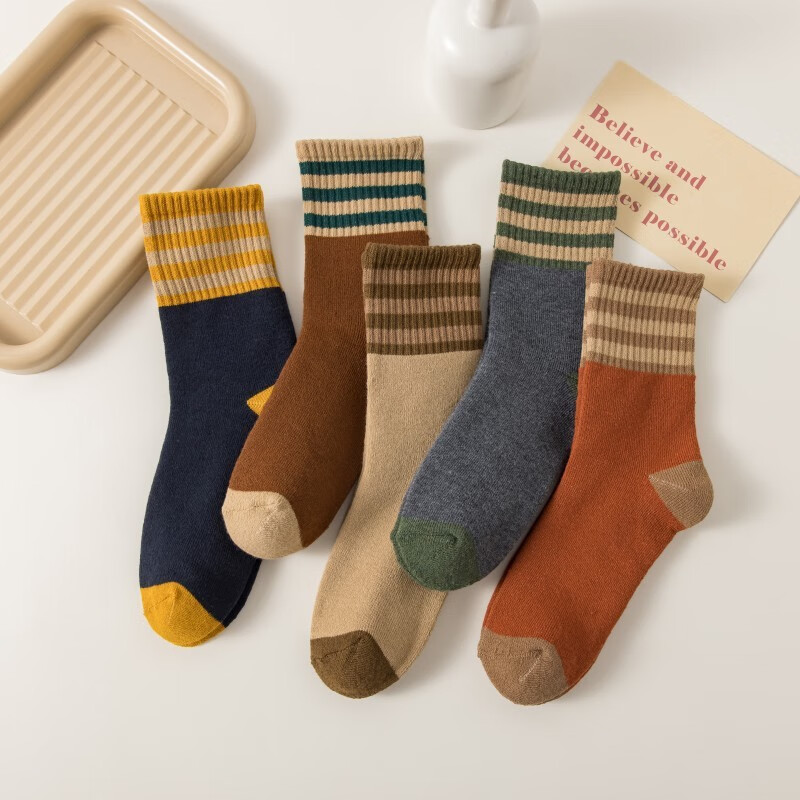 欧蓝薇雅 袜子男女情侣袜中筒秋冬季加绒加厚底保暖毛圈袜潮流长冬天袜女 颜色混搭 5双