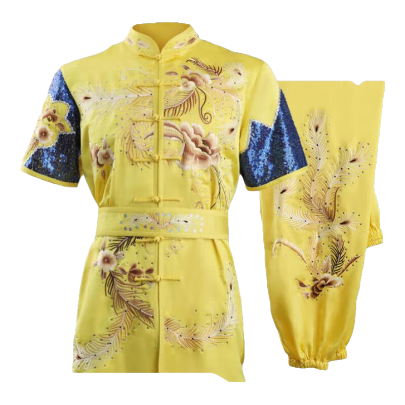 大業亨通大业亨通武术表演服装竞赛服男女太极练功服演出比赛专用儿童成人 黄色 125