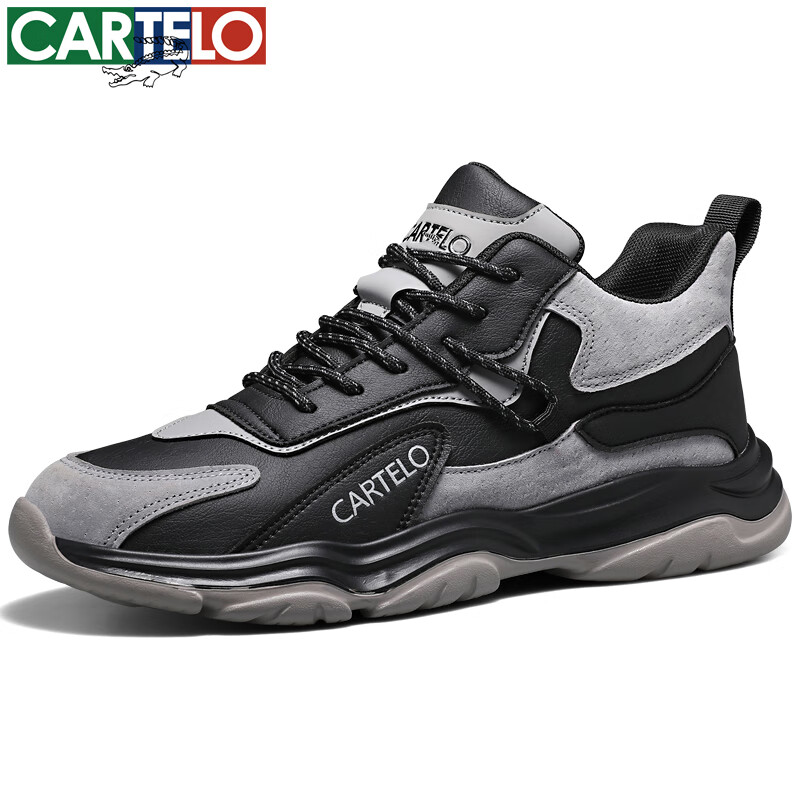 卡帝乐鳄鱼男士休闲鞋春夏季新款超轻薄运动鞋老爹鞋子百搭潮流网面男鞋 黑灰[四季款]QH8228 41