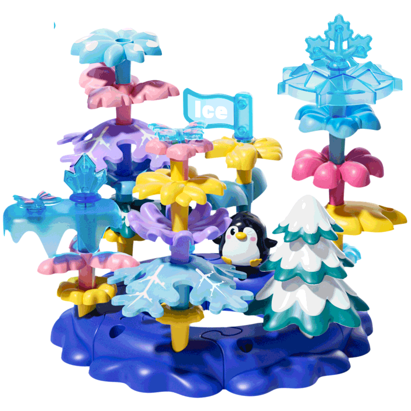 紐奇 兒童百變花園大顆粒積木拼裝DIY插花花束玩具擺件男女孩兒童禮物 DIY拼裝冰雪積木花40件套