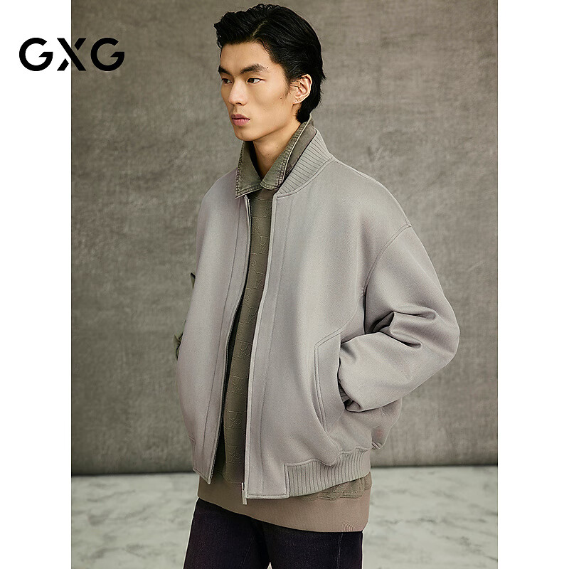 GXG男装 商场同款斜纹复古棒球领夹克25年春新品G25X211024 灰绿色 S