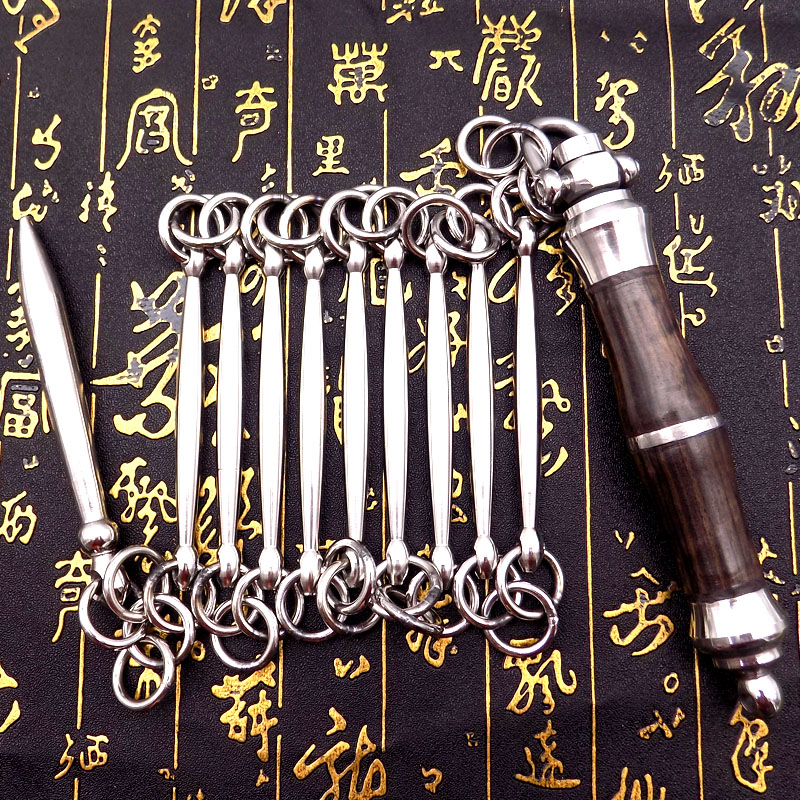 HKDA不銹鋼九節(jié)鞭實戰(zhàn)表演武術(shù)訓(xùn)練鞭初學(xué)者防身用9九截鞭教程 高級檀木萬向軸光圓1.1斤1.44米