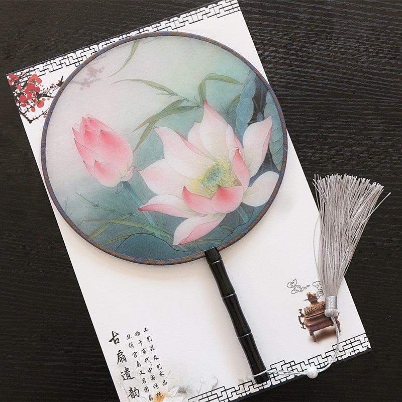 团扇中式古典宫扇圆形扇子舞蹈扇中国风女式小圆扇广告扇定制 荷花图