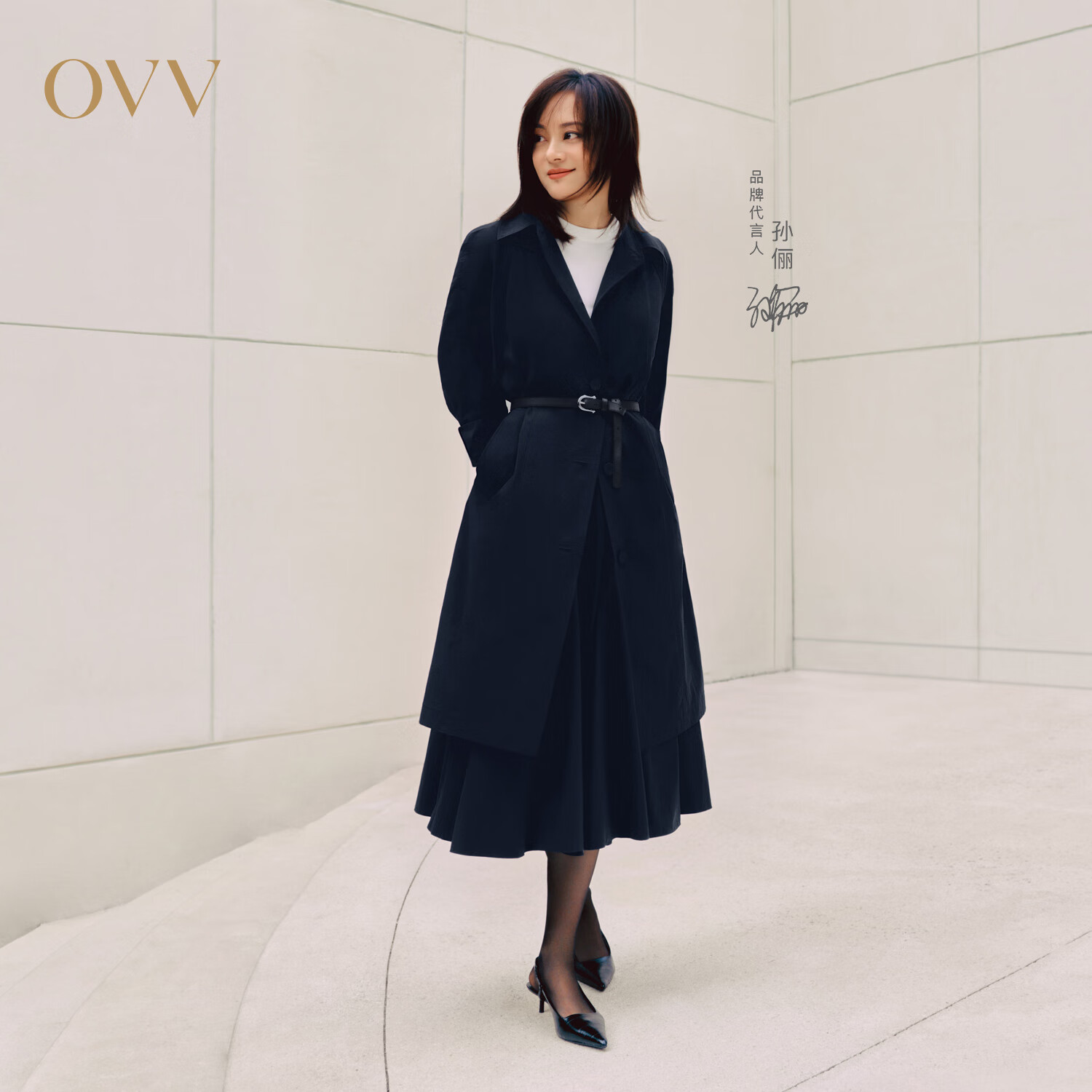 OVV【SOLOTEX系列】2025春夏新款女装经典翻领单排扣风衣 藏青 XL