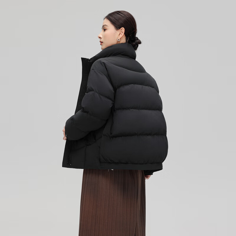雪中飞女士时尚简约新中式廓形立领短款保暖【反季清仓】羽绒服抗寒 黑色 M 165/88A