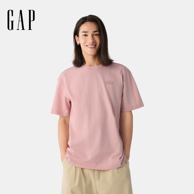 盖璞男女装春季款纯棉纯色胶印logo短袖T恤简约百搭上衣725619 粉色 M (170/92A)亚洲尺码