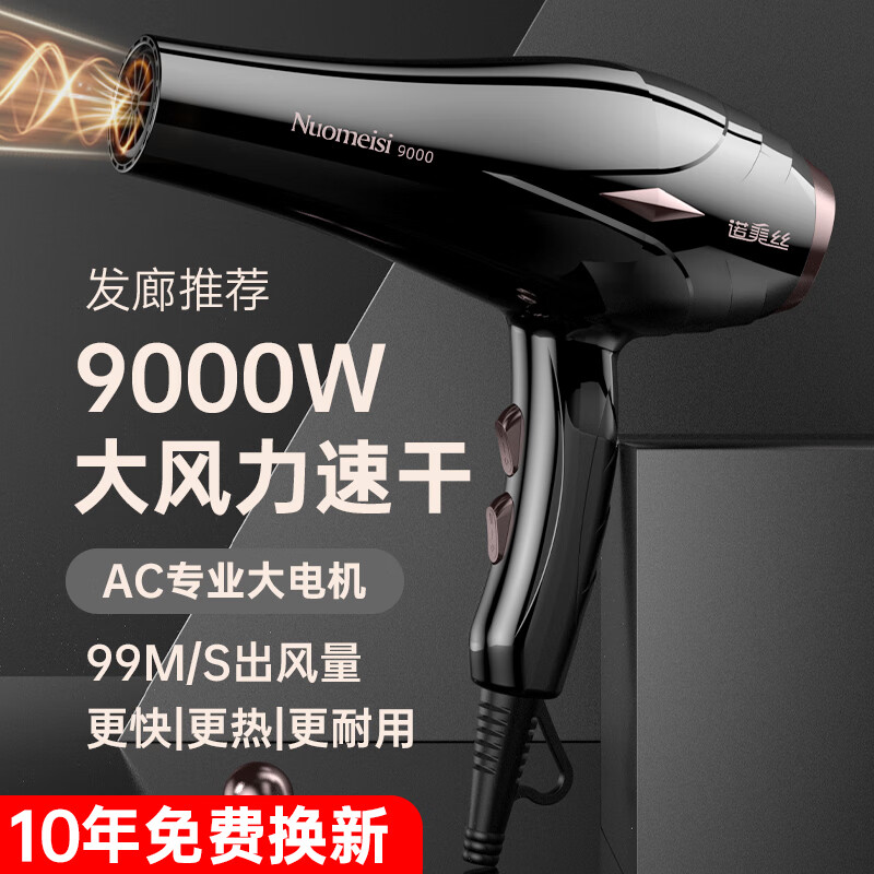 诺美丝吹风机家用负离子大功率不伤发电吹风发廊理发店专用吹风筒速干 顶配版纯铜AC电机 黑【家用】