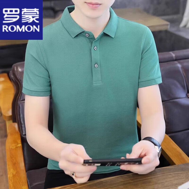 罗蒙（ROMON）正品夏季t恤男高端冰丝凉感时尚休闲翻领男士短袖polo衫男装免烫 豆绿 3XL 【150-170斤】