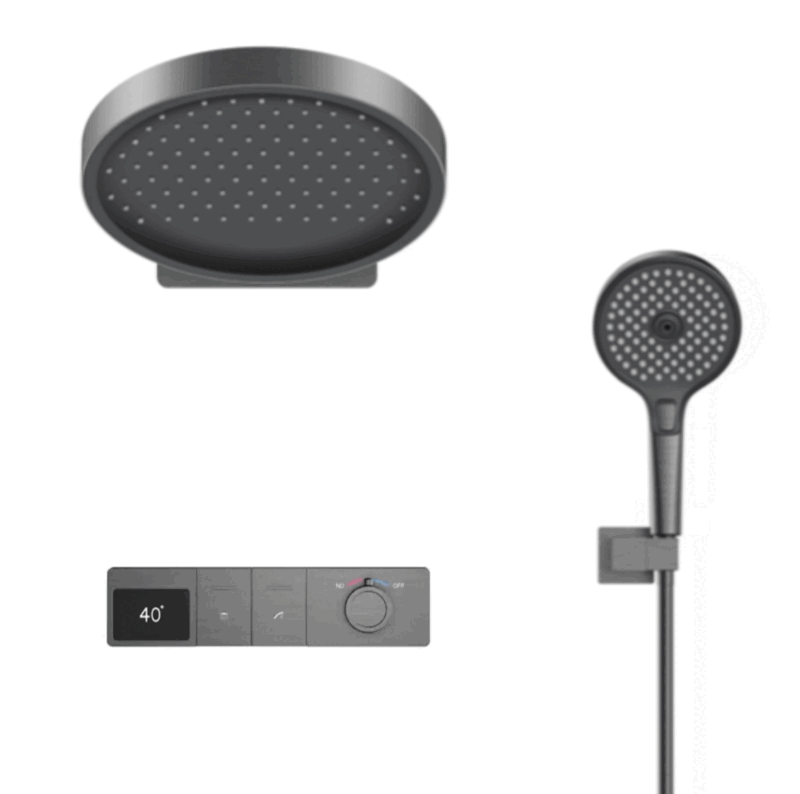 汉斯格雅（Hansgrohe）德国镜雨360恒温嵌入墙式暗装淋浴花洒套装全铜130手持增压喷头 枪灰 镜雨二功能恒温数显