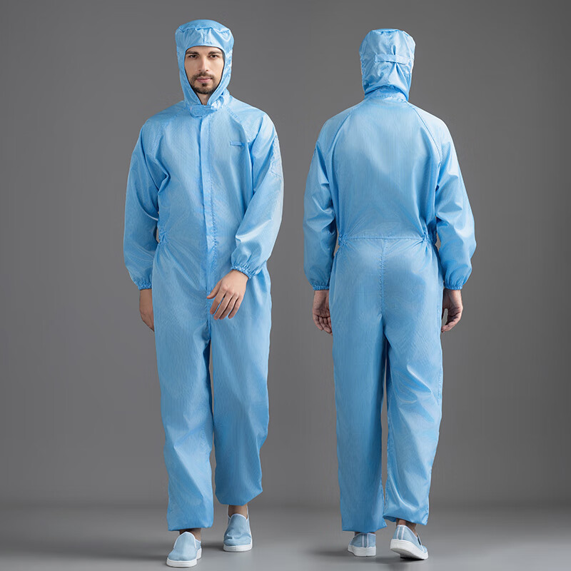 连体防尘工作服电子厂连体服洁净车间无尘服蓝色喷漆防护服 蓝色连帽