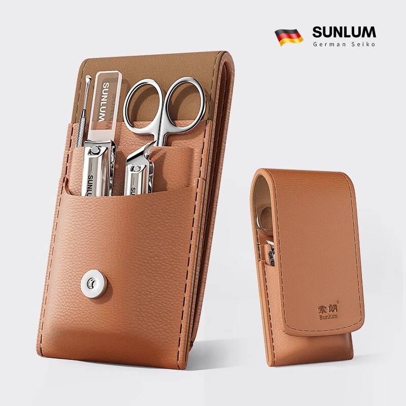 索朗（SUNLUM）德国指甲刀套装男士原装2024新款指甲钳斜口指甲剪修甲工具剪进口 丹霞橙皮套指甲刀中号+斜口鼻毛