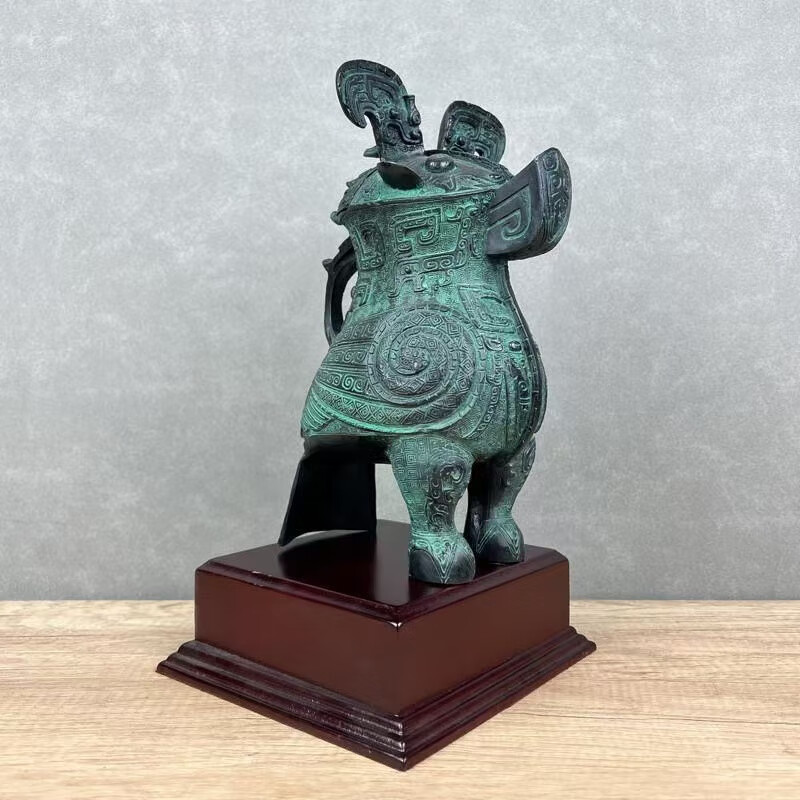 纯铜仿古青铜器妇好鸮尊家居日常兽面纹摆件送礼留念 黑色