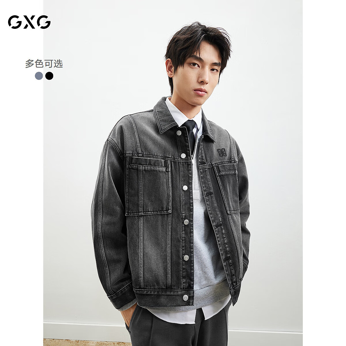 GXG男装 商场同款牛仔夹克 黑色 175/L