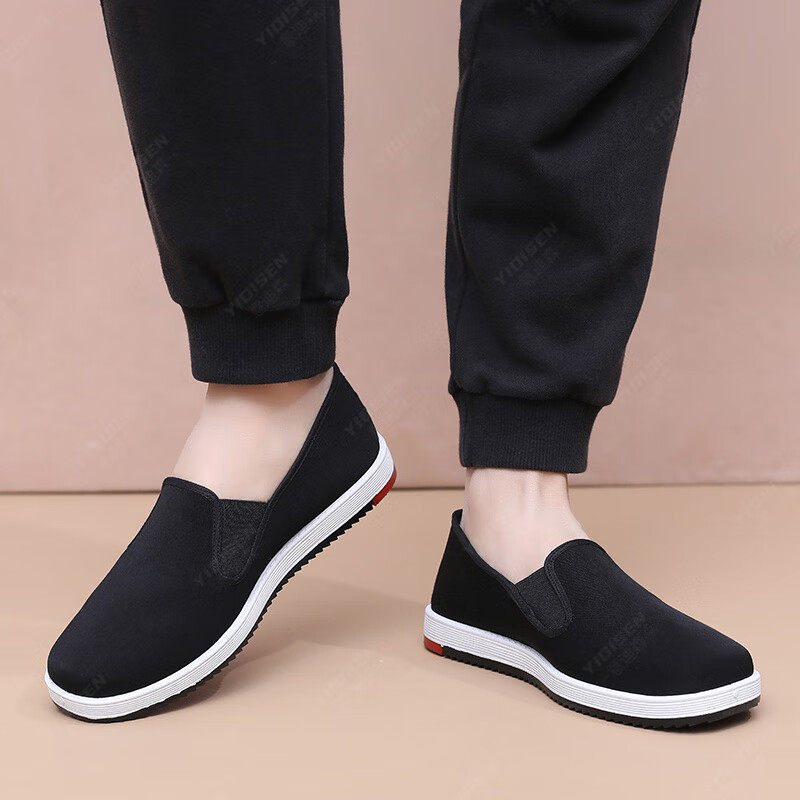 意迪森传统老北京布鞋千层底一脚蹬透气防滑耐磨软底男士平底舒适黑布鞋 黑色 38 (240mm)