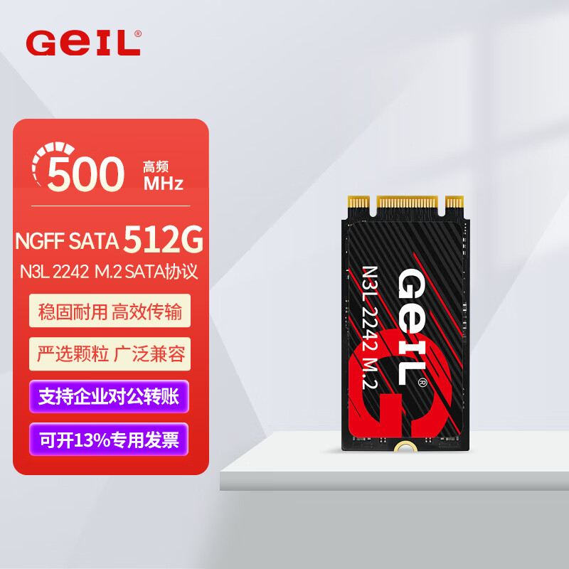 GEIL金邦N3L 固态硬盘NGFF 2242短板 M.2 SATA协议电脑笔记本SSD 512G