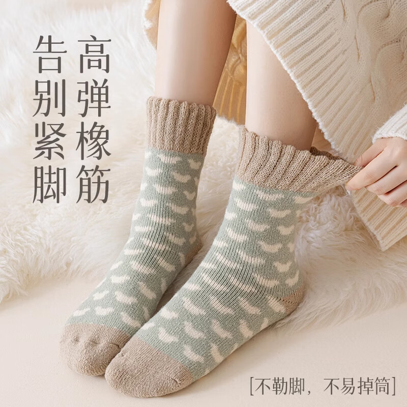 洛·恋袜子女春秋季羊毛绒保暖纯棉毛圈毛巾底加绒加厚中筒女士新款长袜 混色 【冬季保暖抗寒】 3双 均码 【颜色可选 拍下留言】