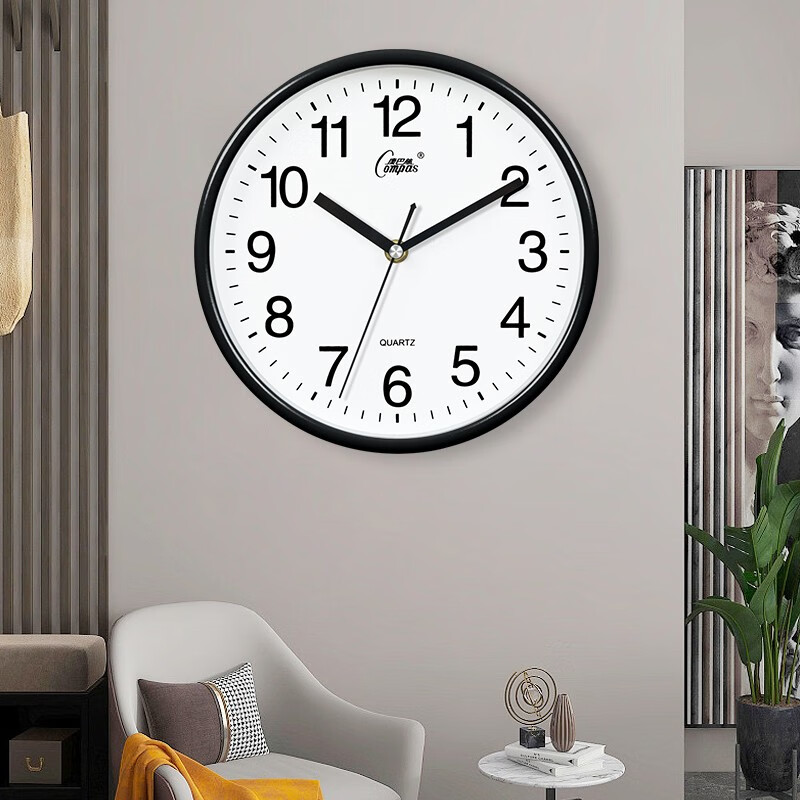 康巴丝（Compas） 挂钟走时客厅办公室钟表挂墙简约创意时钟时尚石英钟现代挂表 3018黑色
