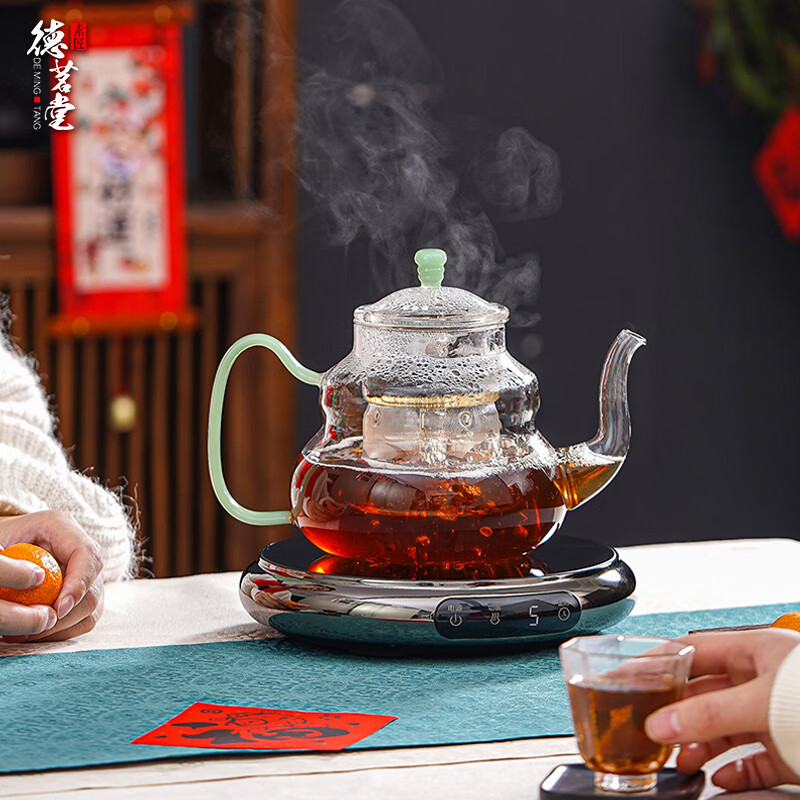 德茗堂2025新品鼓韵电陶炉煮茶器养生煮茶炉家用电陶茶炉烧水壶煮茶具套装泡茶壶玻璃煮茶壶公室围炉煮茶 鼓韵+圣裔壶4代1000ml