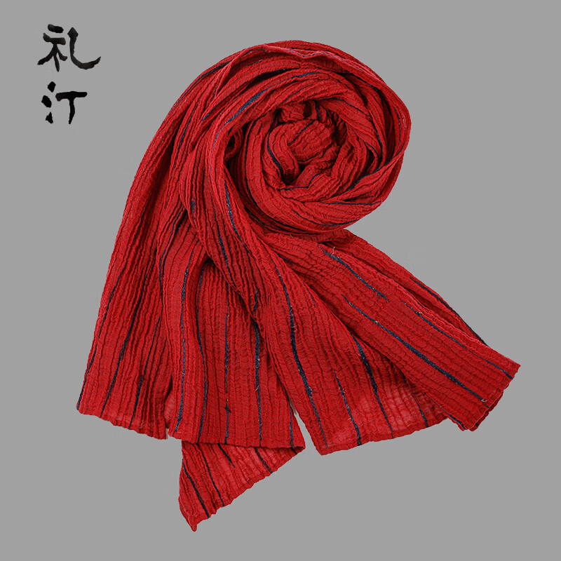 礼汀织就亚麻围巾春秋季男冬季复古文艺男士学生新款围脖护颈礼品 暗红 均码 1个