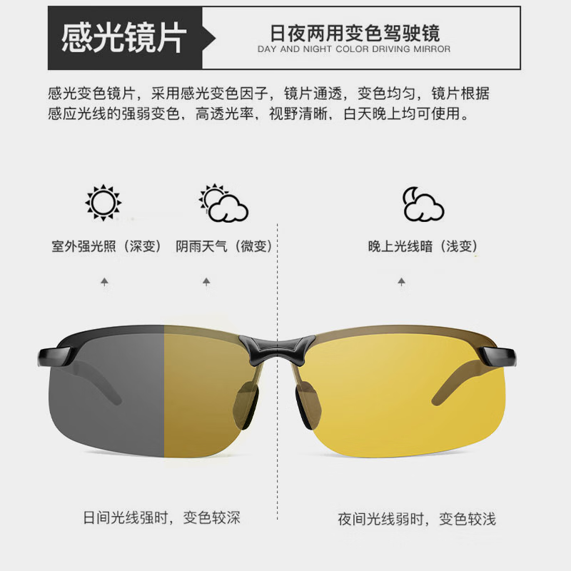 colore.in夜视眼镜开车专用男士驾驶墨镜日夜两用变色太阳眼镜夜间防强远光 枪框夜视黄变灰