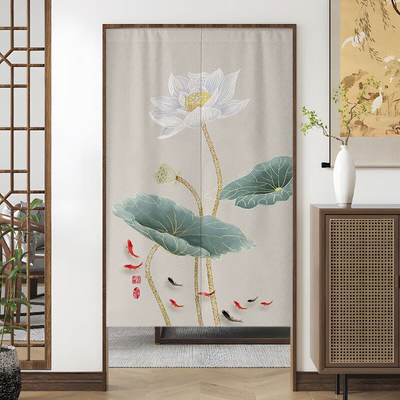 山頭林村衛(wèi)生間門簾廁所門風(fēng)水簾現(xiàn)代中式廁所門對(duì)門入戶玄關(guān)風(fēng)水門簾遮擋 步步蓮花【防水防油+送桿子】 定制 定制尺寸/圖案【聯(lián)系客服說(shuō)