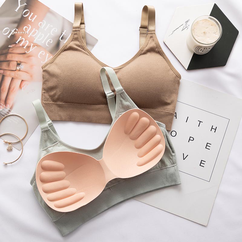 俞兆林2件内衣女小胸无钢圈胸罩学生少女运动背心式美背吊带文胸薄款 (1黑色+1卡其)-美背文胸 均码 (85-125斤)