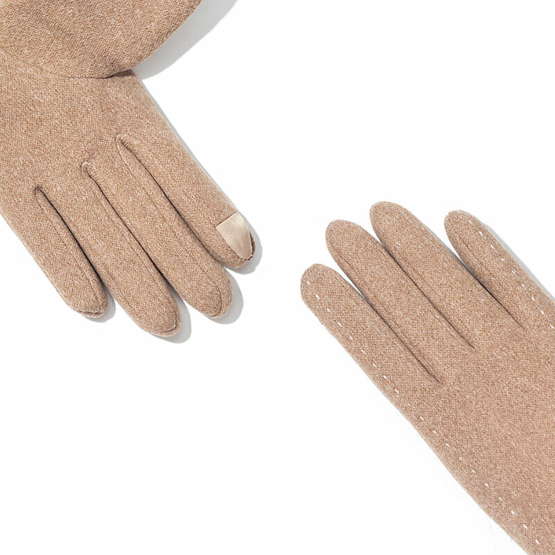 达芬奇密码 秋冬季开车可触屏加绒保暖防风防寒手套女 白线 卡其 均码