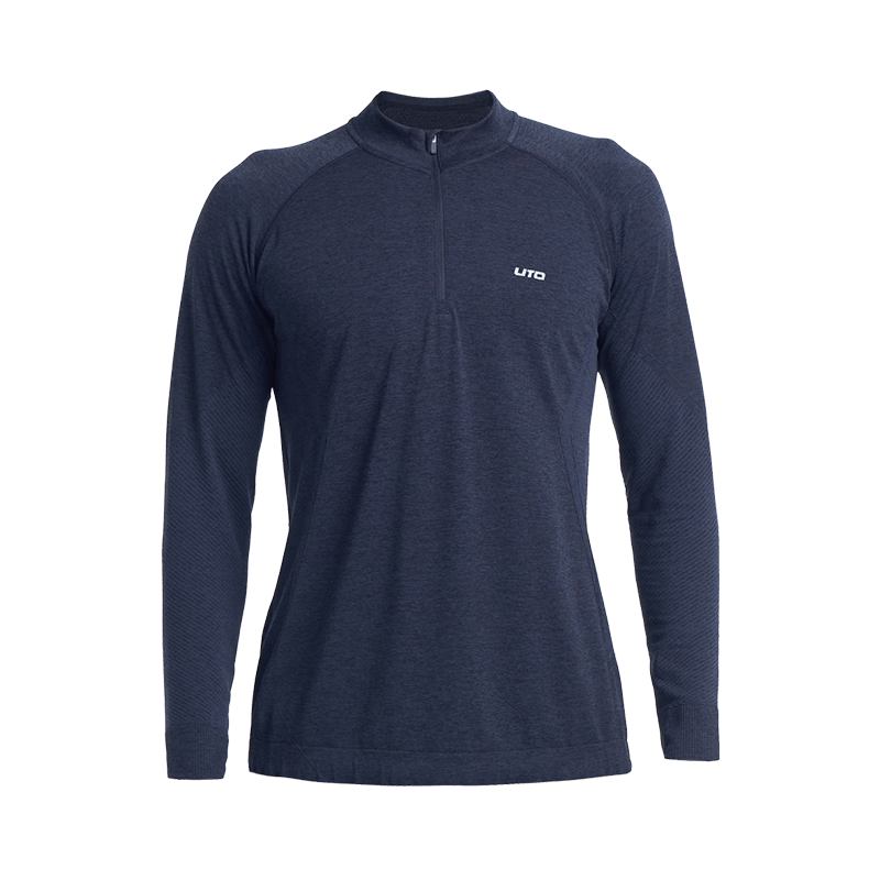 悠途（UTO）运动长袖男女速干T恤春秋户外爬山跑步半拉链卫衣排汗上衣 经典黑（男款） XL