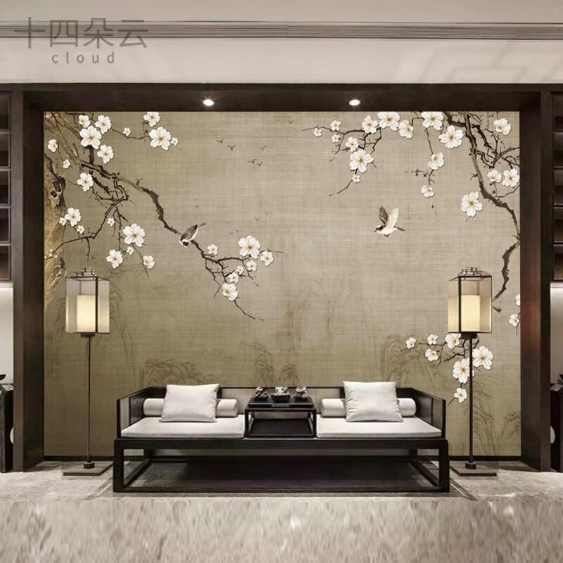中式花鳥墻紙影視墻客廳電視背景墻壁紙定制壁畫臥室墻布款 a款