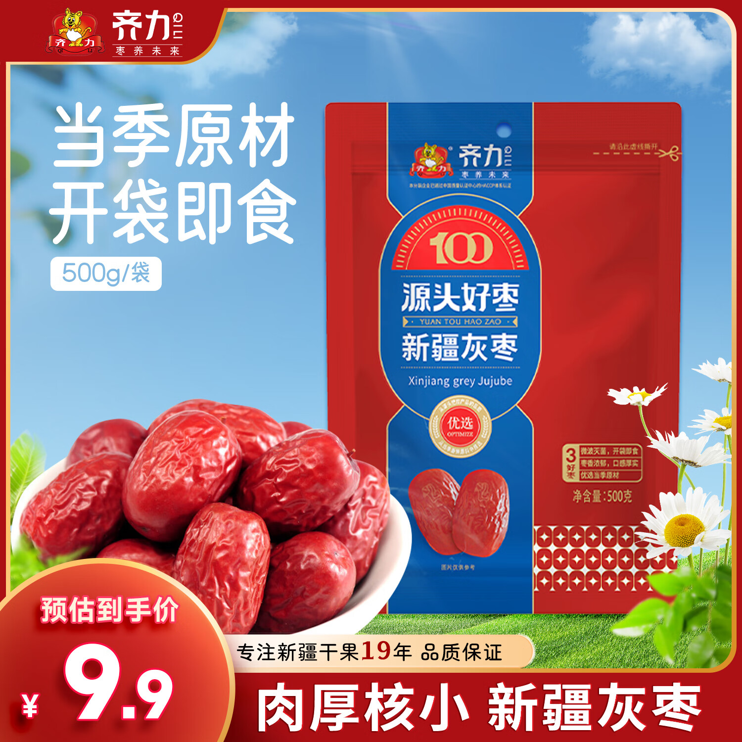 齐力新疆灰枣500g 若羌特产 即食红枣 泡茶煲汤枣子 果干零食包粽子