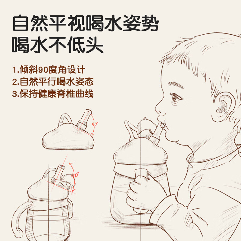 卡蜜迪宝宝学饮保温杯吸管熊猫保温奶瓶婴儿宝宝牛奶学饮保温杯吸管水杯 黄色熊猫保温杯+送米色背带 300ml