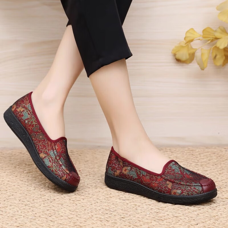 福盛祥新款老北京布鞋女软底妈妈鞋中老年奶奶鞋舒适防滑老人鞋老太太鞋 红色 42