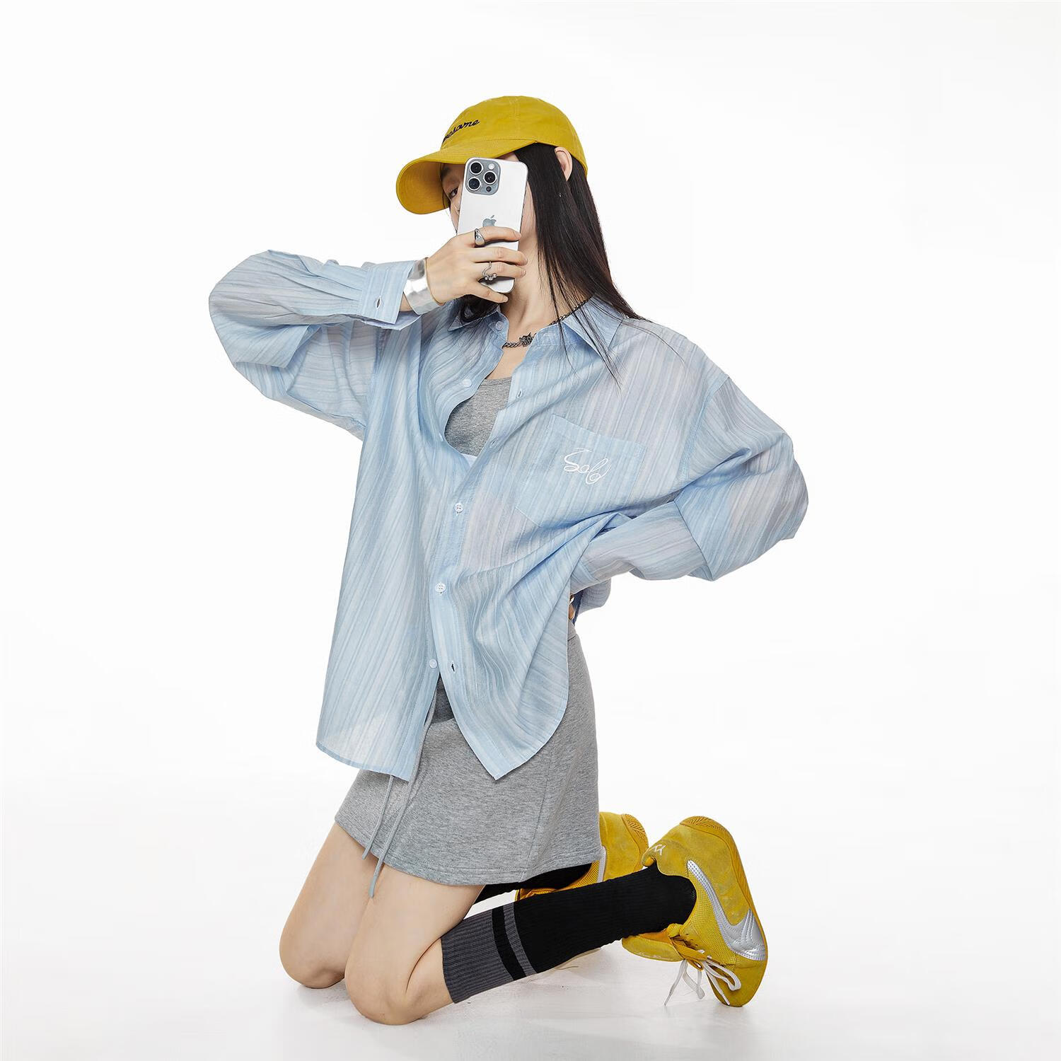 ICH MODE美式慵懒条纹长袖衬衫女2025年春季新款设计感休闲上衣男 黑色 M
