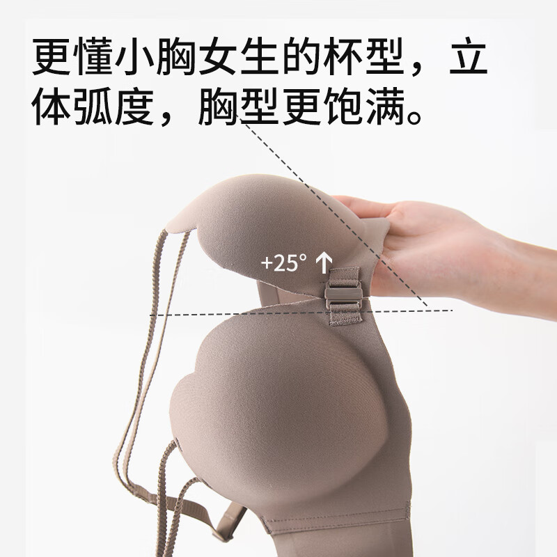 浪莎女士内衣女前扣聚拢小胸显大无钢圈胸罩性感立体美背裸感无痕文胸 香槟白 M 【建议34/75AB】