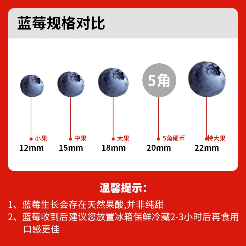 东鲜丰云南蓝莓【JD】超大果蓝莓新鲜水果送礼 6盒装单果15mm+ 100g/盒