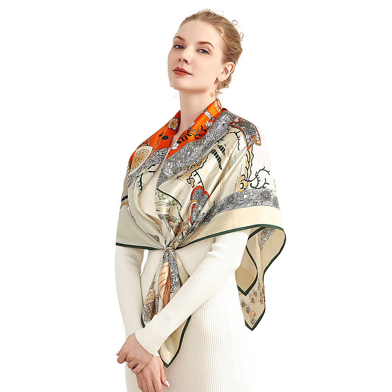 寶石蝶真絲絲巾杭州絲綢圍巾女送媽媽女生日婦女節(jié)禮物禮盒裝/鳳藻宮闕