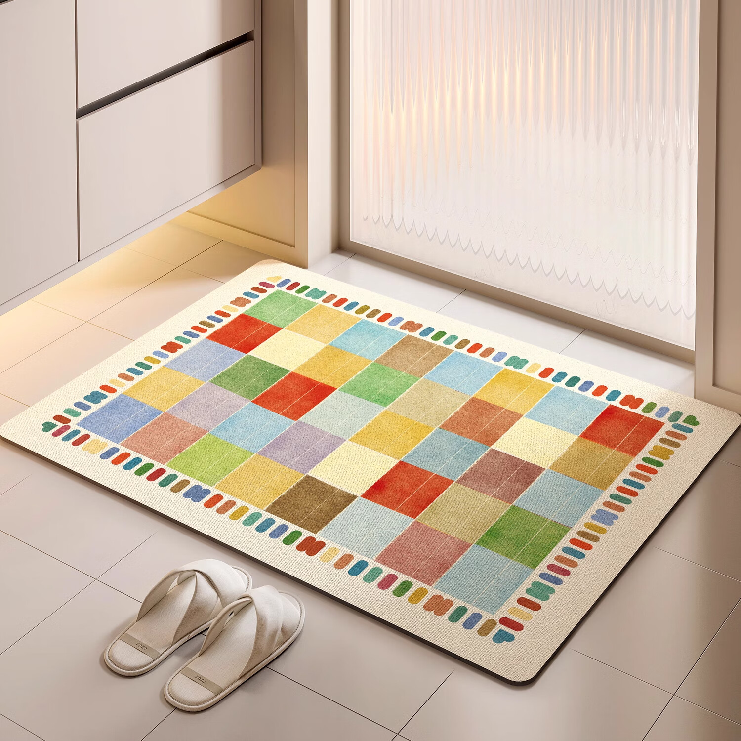 季象家用地垫浴室吸水垫子卫生间厕所门口防滑垫入户厨房卫浴速干脚垫 GZN-格纹方块 40x60 cm