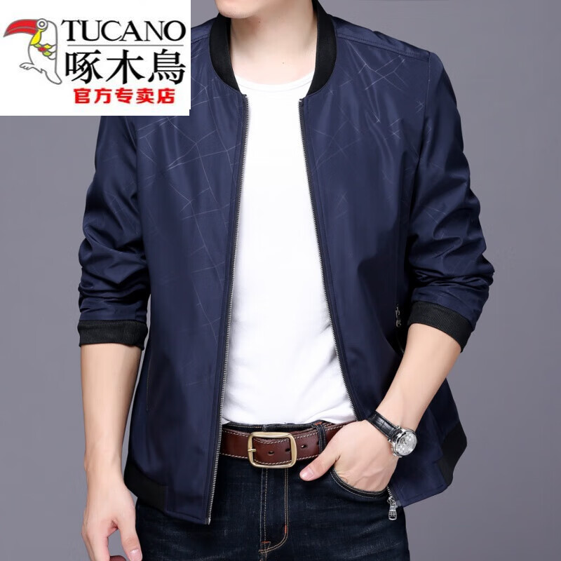 啄木鳥(niǎo)（TUCANO）2024新款中年男士夾克薄款外套秋季休閑中老年男上衣夾克衫爸爸裝 花格黑色 M 170/84A 110一120斤