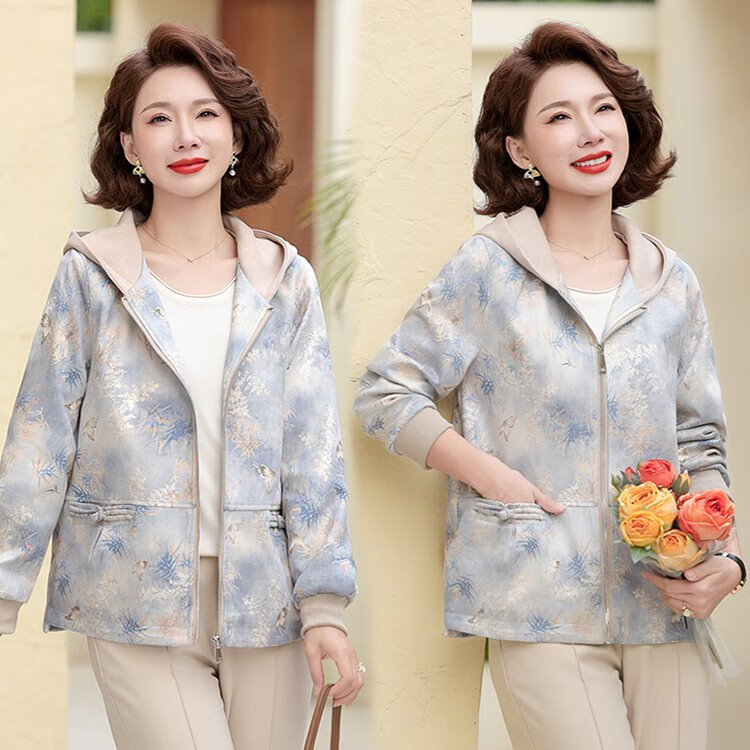 孜颜中老年女装春装夹克2026新款50-60岁洋气妈妈装春秋外套老人衣服 2503蓝色 XL 建议80-100斤
