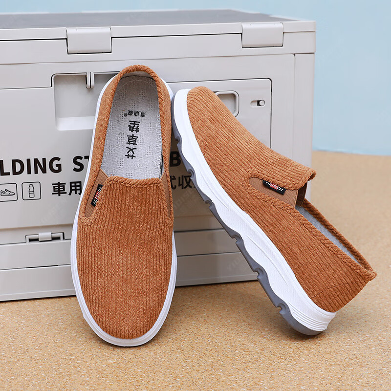 意迪森老北京爸爸鞋春季新款高端商务休闲鞋亲肤条绒鞋面透气艾草鞋垫 灰色 单层 38 (240mm)