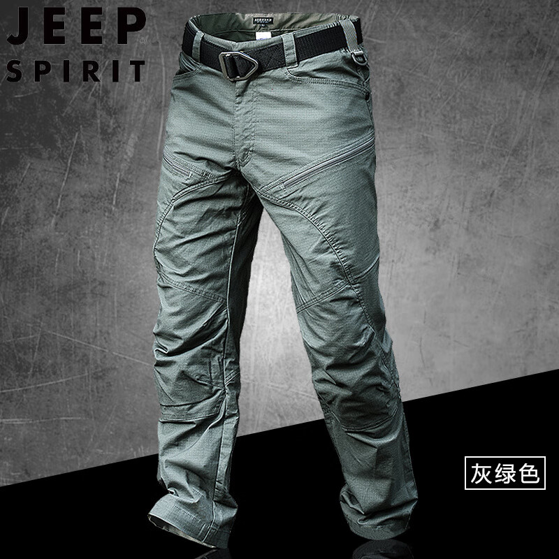 JEEP SPIRIT执政官新款阔步者战术长裤男修身军迷作训裤防水春秋季户外工装裤 灰绿色 裤子整体偏绿一点 S (建议100-120斤)