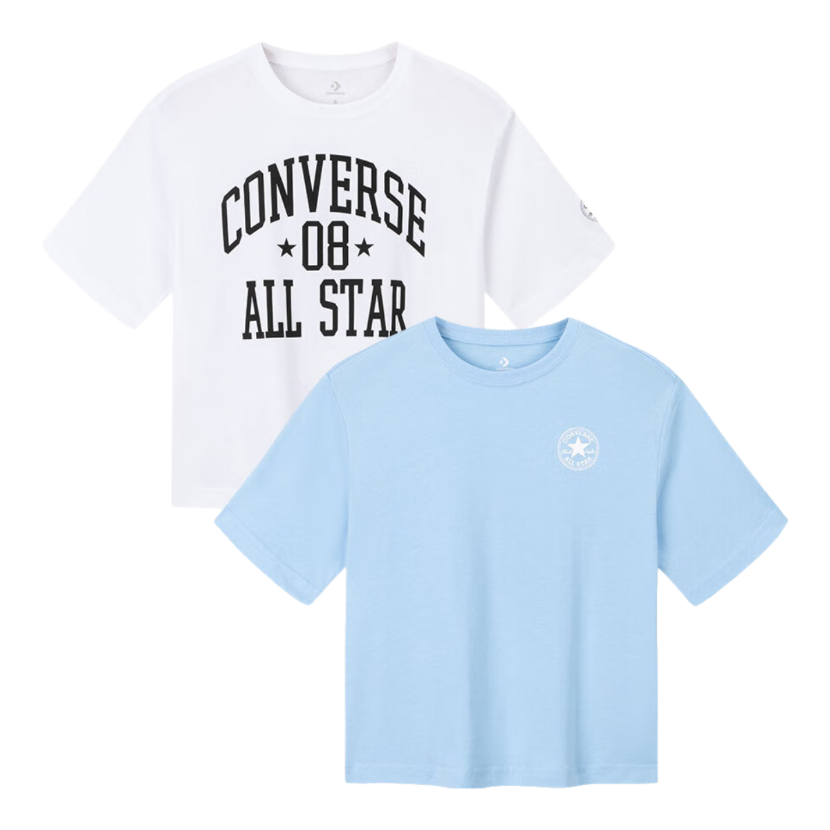Converse【2件装】匡威儿童T恤男童短袖儿童半袖纯棉休闲圆领t恤儿童上衣 天空蓝+白色 150 /72 【建议身高140-152cm】
