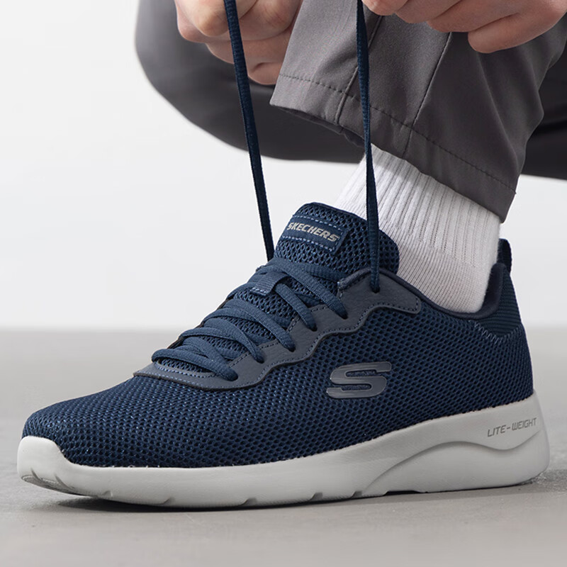 斯凯奇（Skechers）男鞋夏季2025新款轻便透气低帮运动鞋黑色跑步鞋软底网面休闲鞋男 NVY/海军蓝 41.5