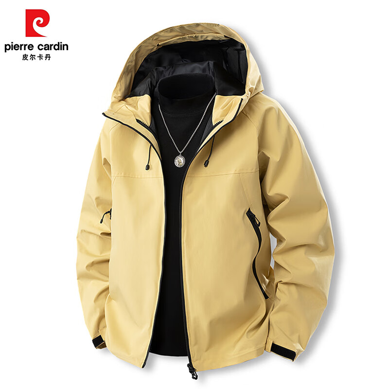 皮尔卡丹春季户外防风防水薄款冲锋衣男女同款单冲情侣款夹克外套登山服 黑色 L