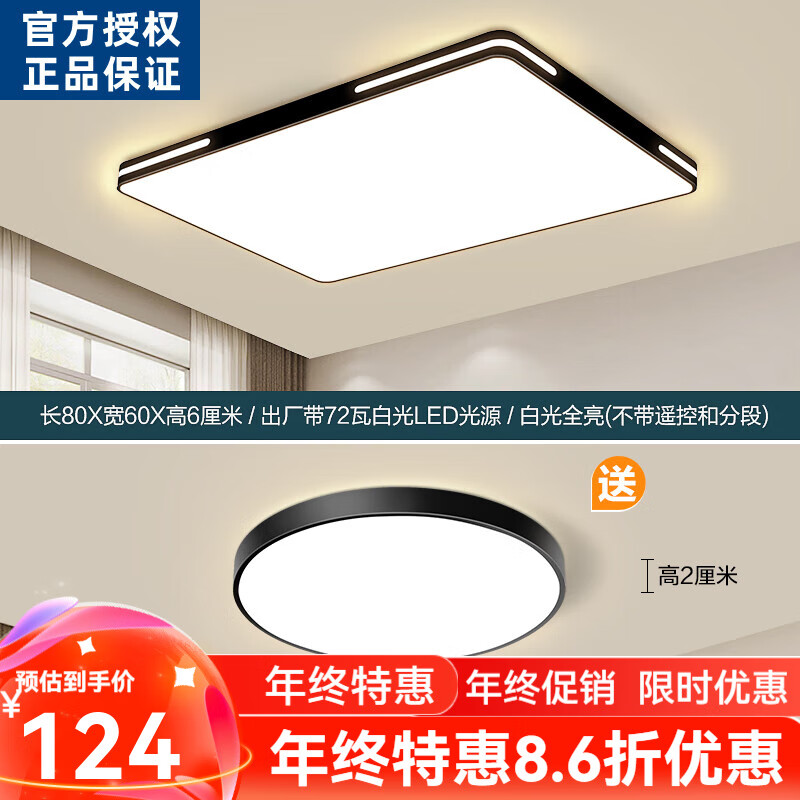 燈具大全2025款led吸頂燈客廳大燈主臥室吊燈具大全屋套餐組合現 鏤空長80厘米白光(送黑圜30厘米 其他
