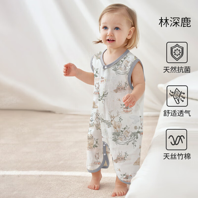 歐孕（OUYUN）嬰兒天絲網(wǎng)眼紗布睡衣背心睡袋寶寶防踢被護肚兒童春夏季空調(diào)服 林深鹿 80cm 80碼
